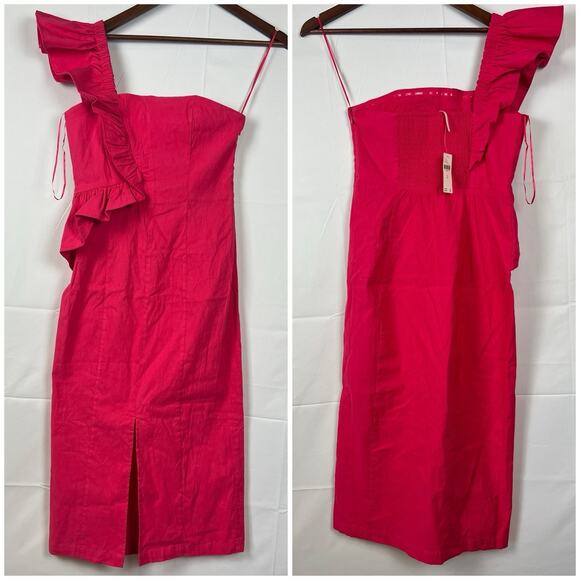Anthropologie One-Shoulder Ruffle Linen Column Midi Pink Dress M - Picture 2 of 11